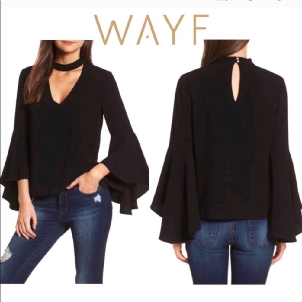WAYF Ryan Chocker Bell Sleeve Black Top